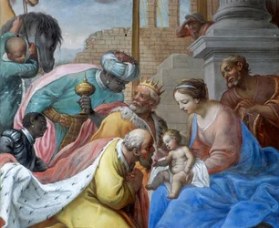 Die Anbetung der Könige, zentrales Detail